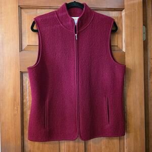Talbots 100% Wool Burgandy Red Women's Large zip up vest Layering Grandmacore